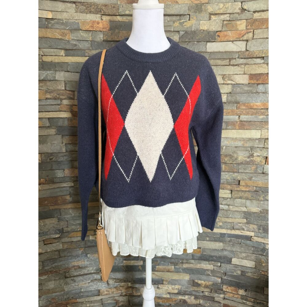 AQUA Argyle Navy Crewneck Sweater